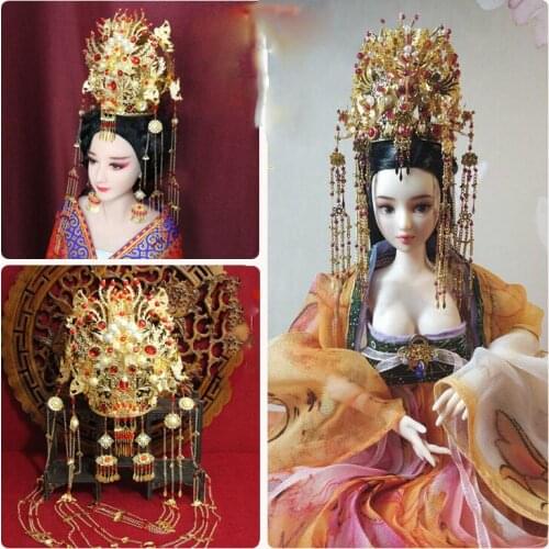 Long Tassel Many Phoenix Vintage Chinese Golden Hair Tiara for Wedding or Stage Show Headwear Hanfu Cosplay Hair Tiara