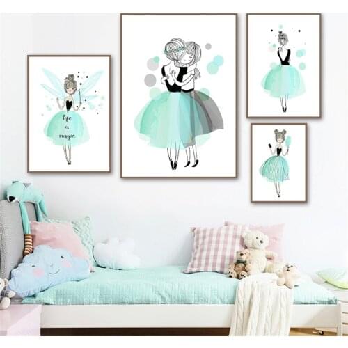 Blue Dress Ballet Girl Nursery Canvas Painting Kids Poster Nordic Posters And Prints Wall Art Painting Baby Room Decor Pictures