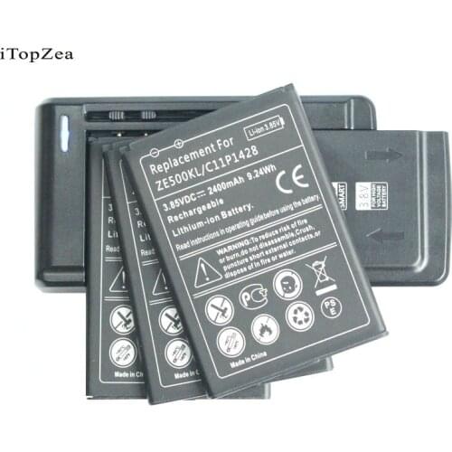 ITopZea 3Pcs 2400mAh / 9.24Wh C11P1428 Replacement Battery+Universal Charger For Asus Zenfone 2 Zenfone2 Laser ZE500KG ZE500KL