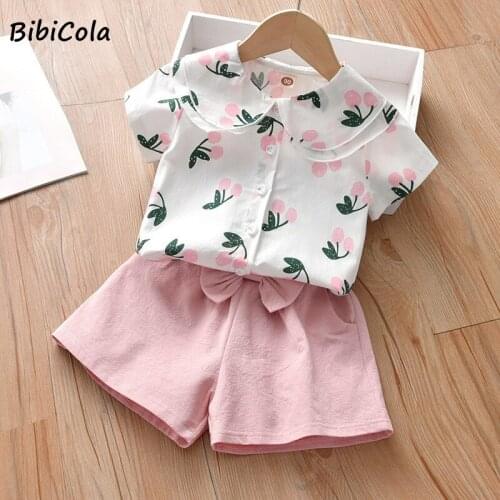 Girls Clothes Set Birthday Outfits Doll Collar Short Sleeve Tops+ Solid Color Shorts Suit For Baby Girls Cute Girls Clothing