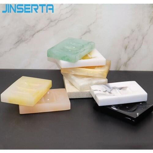 JINSERTA Marbled Soap Box Resin Soap Plate European Luxury Rectangle Home Hotel Bathroom Drain Tray for Decor Gifts