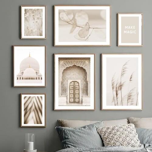 Islamic Mosque Reed Dandelion Leaf Shadow Wall Art Canvas Painting Nordic Posters And Prints Wall Pictures For Living Room Decor