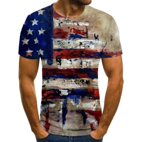 2021 Summer American Flag Print Mens Casual Fashion 3d Tshirt Round Neck Loose Oversize Muscle Streetwear Clothing Mans Tshirt