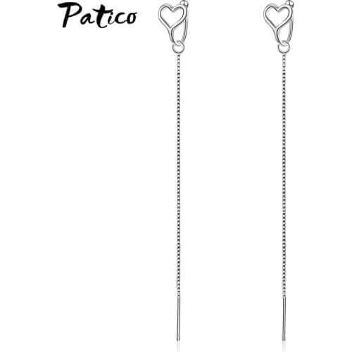 Korean Ins Hot 925 Sterling Silver Dangle Hanging Long Tassel Drop Earrings For Women Box Chain Piercing Earring Jewelry