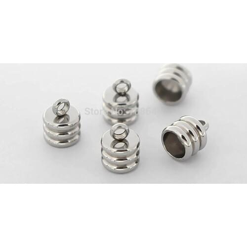 Stainless Steel Cord Crimp Ends Caps Connectors with Loop fit 2.0mm 3.0mm 4.0mm 5.0mm Wholsale