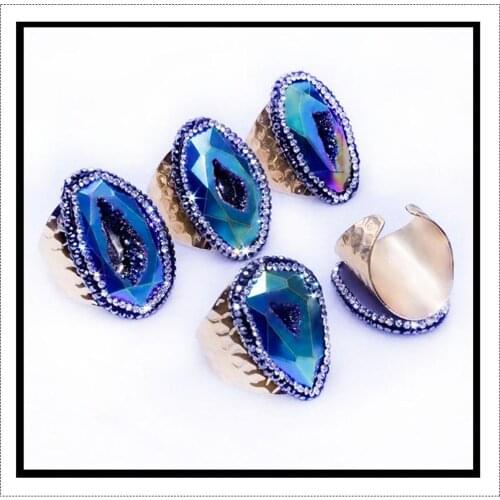Wholesale 12pc/lot New style Natural Agatess crystal ring rough stone irregular women ring wid women golden ring free size