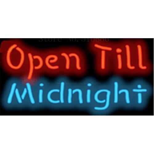 Open Till Midnight NEON SIGN Real GLASS Tube Beer PUB Restaurant Signboard display Decorate Shop food dinner Light Signs 17*14"