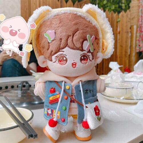 15/20cm Plush Doll Clothes Outfit Hat Hoodie Denim Vest Pants Bag Shoes Accessories For Kpop Taehyung Idol Dolls Plushies Toys