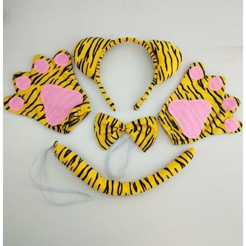 Kids Boy Children Tiger Animal EAR Headband Tie Tail Gloves Birthday Favor Gift Party Halloween Costume Christmas