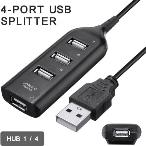 Pohiks 1pc Black Universal USB Hub 4 Port USB 2.0 Splitter Expansion Adapter 480Mbps High Speed Transmission Cable Adapters