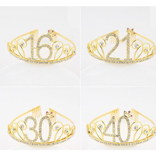 16 18 21th Birthday Princess Tiara Crown Headband Bridal Hair Band Hair Accessories Headdress Wedding for Women Anniversary 30