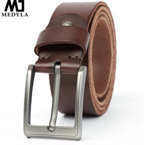 MEDYLA Genuine Leather For Men High Quality Black Buckle Jeans Belt Cowskin Casual Belts Business Belt Cowboy waistband