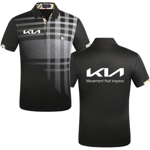 2021New Fashion Loose Business Mens short sleeve New Kia car logo print Male Clothes Summer high quality 100% cotton Polo Shirt