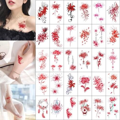 30 pcs Sexy Flower Temporary Tattoos For Women Body Art Painting Arm Legs Tattoos Sticker Fake Black Rose Waterproof Tattoos