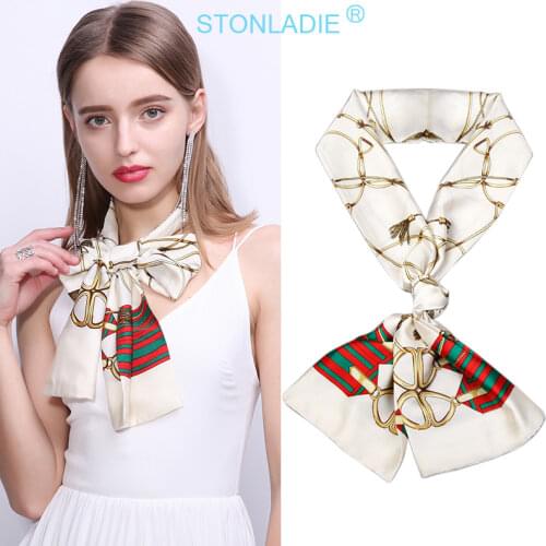 145CMX15CM Japanese Scarfs Spring Autumn Female Long Silk Scarf For Ladies Fashion Clear Printing Womens Neck Scarf Accessories