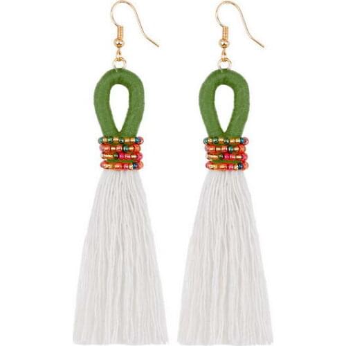 Handmade Silk Tassel Dangle Drop Earrings BOHO Seedbeads Silk Tassel Drops Earrings for Woman