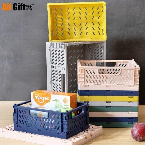 Folding Collapsible Storage Crate Box Stackable Home Kitchen Warehouse Baskets Desktop Cosmetic Sundries Fruit Toys Food Bin