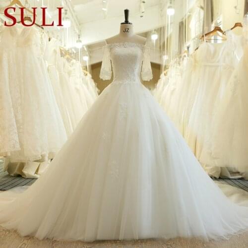 SL-5201 Boat Neck Bohemian Wedding Dresses 2019 Plus Size Custom-Made A-Line Half Sleeve Vestido De Noiva Wedding Dress