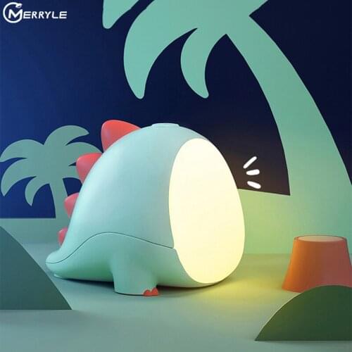 LED Dinosaur Night Light Electrodeless Dimming Bedside Lights Cartoon Sleeping Lamp with Timer USB Charging Lighting Decor