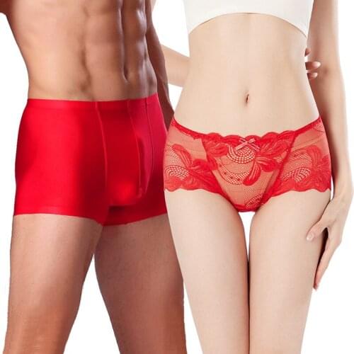 2pcs CP Lover Sexy Men Boxers Shorts Luxury Sex Night Underwear Lingerie Trunk See Through Erotic Underpants Bridegroom Wedding