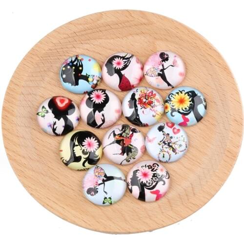 Reidgaller mix flower girl photo round dome glass cabochon 12mm 14mm 20mm 25mm diy jewelry findings for earrings pendants