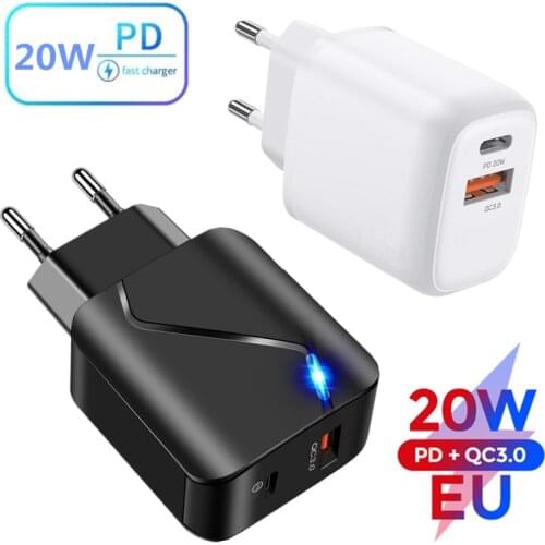 Quick Charge 3.0 QC PD Charger 20W QC3.0 USB Type C Fast Charger for iPhone 12 X Xs Xiaomi Huawei Samsung Motorola Phone Charger