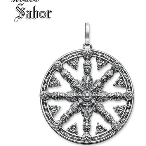 Pendant Karma Wheel silver color Black For Women Fashion Jewelry Gift Heart Rebel Pendant Fit Necklace thomas