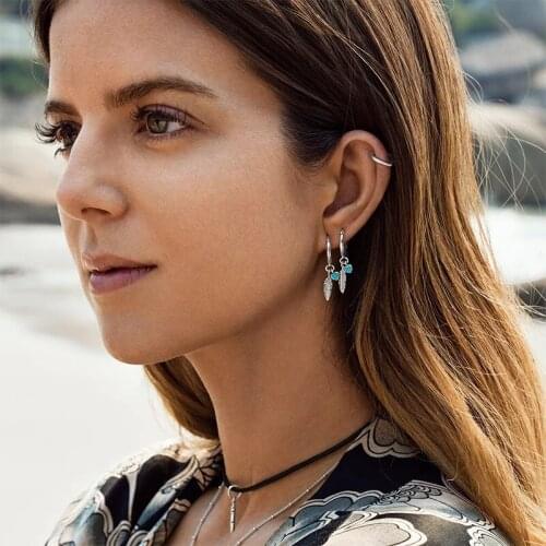 Octbyna Fashion Silver Color Feather Drop Earings For Women Heart-shaped Romantic Love Charm Earing Jewelry Gifts Dropshipping