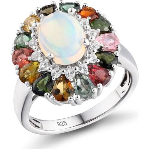 GZ ZONGFA High Quality Natural Opal Tourmaline Gem 925 Sterling Silver Custom Wedding Rings Jewelry Women