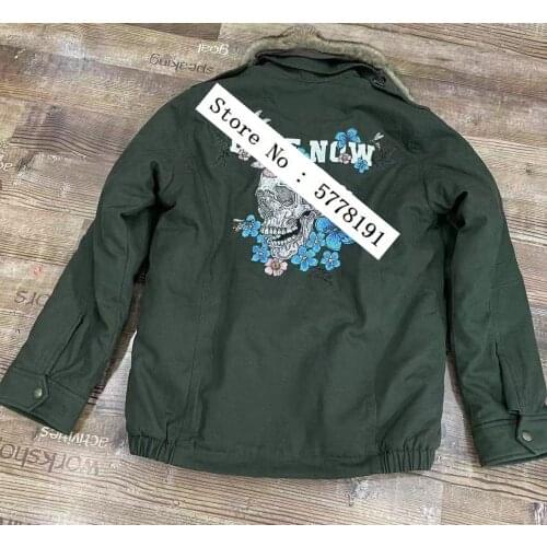 2021 Winter Woman Coat Embroidery Skull Back Fox Fur Warm Parka for Women