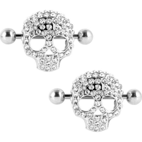 1Pair Skull Nipple Piercing Bar 14G Stainless Steel Crystal Nipple Piercing Jewelry Rose Gold Sexy Nipple Shield Pircing Jewelry