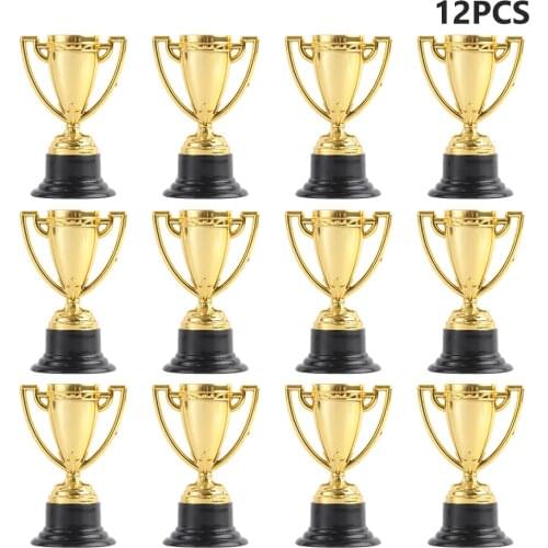 10pcs/12pcs Golden Mini Award Trophy Plastic Reward Prizes Decor Kindergarten Kids Gift Awards Trophy With Black Base