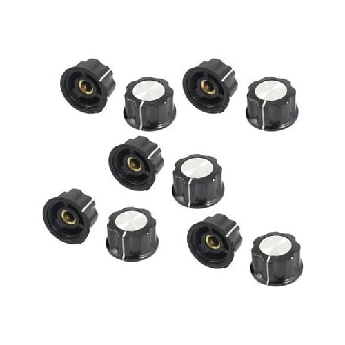 10 Pcs Black Silver Tone23mm Top Rotary Knobs for 6mm Dia. Shaft Potentiometer