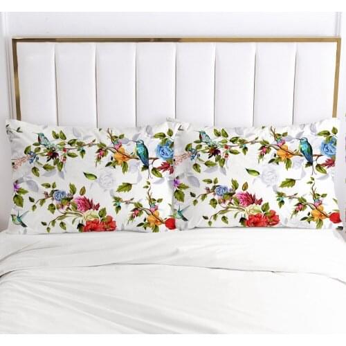 2Pcs 3D Printed Birds And Flowers 100% Polyester Pillowcase Printed Home Decorative Pillowcse Pillow Cover Decoraion Bedclothes