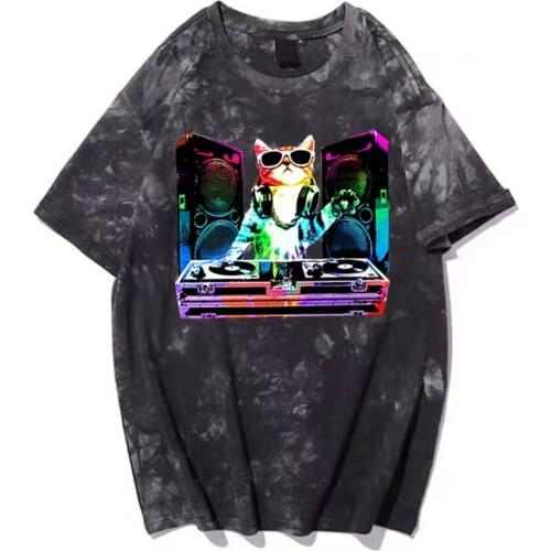 2021 Fashion Tiedye T Shirt Harajuku Cool Music Cartoon Tshirt Male Men Women Short Top Street Style Shirt 90s