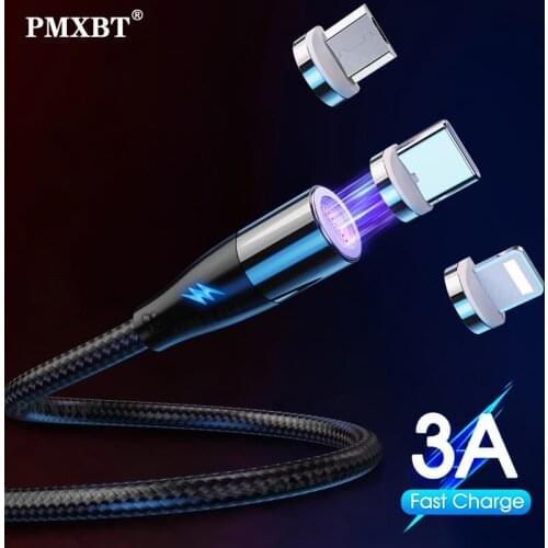 3A Magnetic Micro USB Type C Cable Fast Charging LED Data Cord For iPhone 12 Xiaomi Redmi 9 8 Mobile Phone USB C Charge Wire 2M