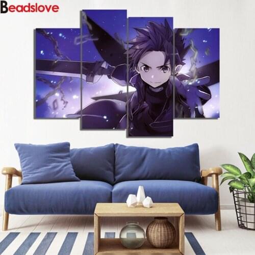 4pcs 5d diy Diamond Paint Sword Art Anime Boy diamond cross stitch Mosaic home decorative art painting round square drill
