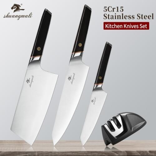 4 PCS Utility Cooking Kitchen Chef Knife Sharpener Set 5Cr15 Steel Chef Cleaver Knives Chinese Vegetable Paring Chef Knives Set