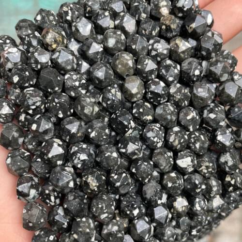 Diamond Faceted Gem Stone Beads 6mm 8mm 10mm Natural Smooth Black Sesame Beads For Jewelry Making DIY Bracelet 15'' Strand