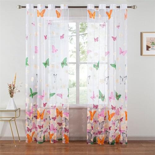 American Small Fresh and Elegant Colorful Butterfly Burnt-out Window Tulle Curtains for Living Dining Room Bedroom Tulle Curtain