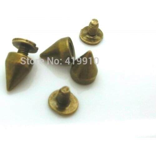 Free shipping -50 Sets Rivets Spike Studs Spots Cone Antique Bronze Punk Bag Clothes 10x7mm 7x6mm,J1743