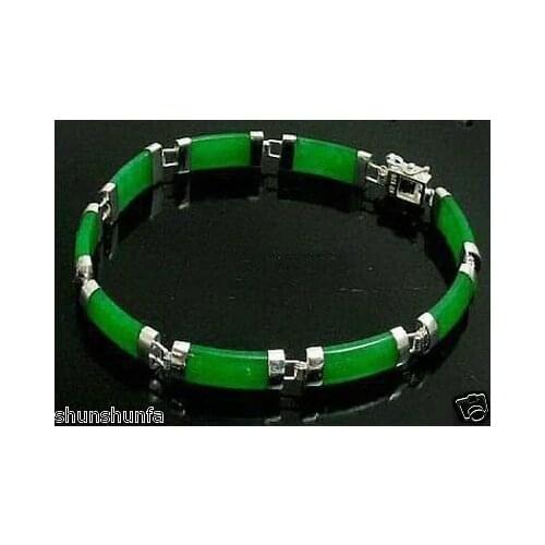 Free shipping@@@@@ Green Natural stone Fortune Luck Link Clasp Bracelet 7.5"