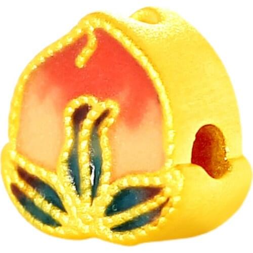 Pure 24K Yellow Gold Pendant 3D 999 Gold Peach Necklace Pendant Bring Lucky