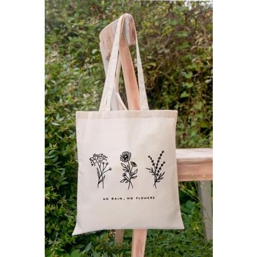 Harajuku No Rain No Flowers Ladies Shopper Bags Handbag Flower Aesthetic Graphic Canvas Shopping Bags Totes Large Capacity