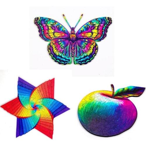 Montessori Wooden Jigsaw Puzzle Brain Teaser Iregular Unique Shape Puzzles Toys for Children Adults New Year Gifts