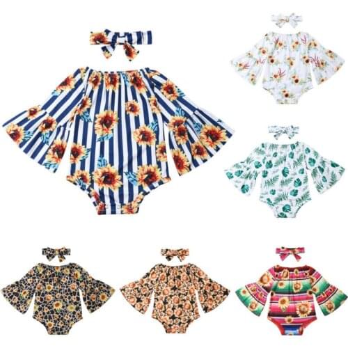 Boutique Baby Bodysuit Newborn Kid Baby Girl Floral Long Sleeve Jumpsuit Bodysuit Clothes Outfit Playsuit 6 Coulors