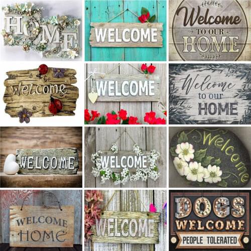 EverShine 5D Diamond Painting Text Welcome Cross Stitch Diamond Embroidery Landscape Rhinestones Mosaic Art Kits Home Decor