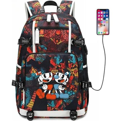 Game Cuphead Mugman School Bag usb charging canvas shoulder bag Teenager boys girls Backpack Laptop travel bag rucksack