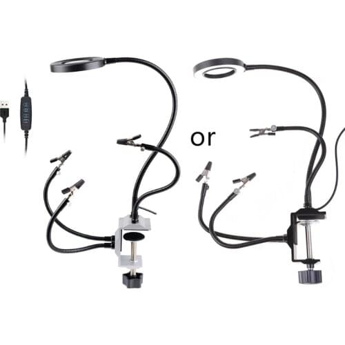 Helping Hand Third Hand Soldering Tools Flexible Aluminum Base 4 Arms Magnifying Lamp PC-B Board Repair Jewelry Maker