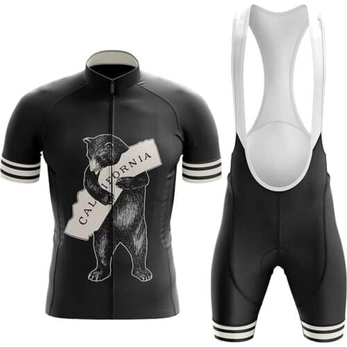 CALIFORNIA Republic Cycling Jersey Set Maillot Ciclismo Hombre Short Sleeve Bike Clothing Bib Shorts Gel Breathable Pad MTB